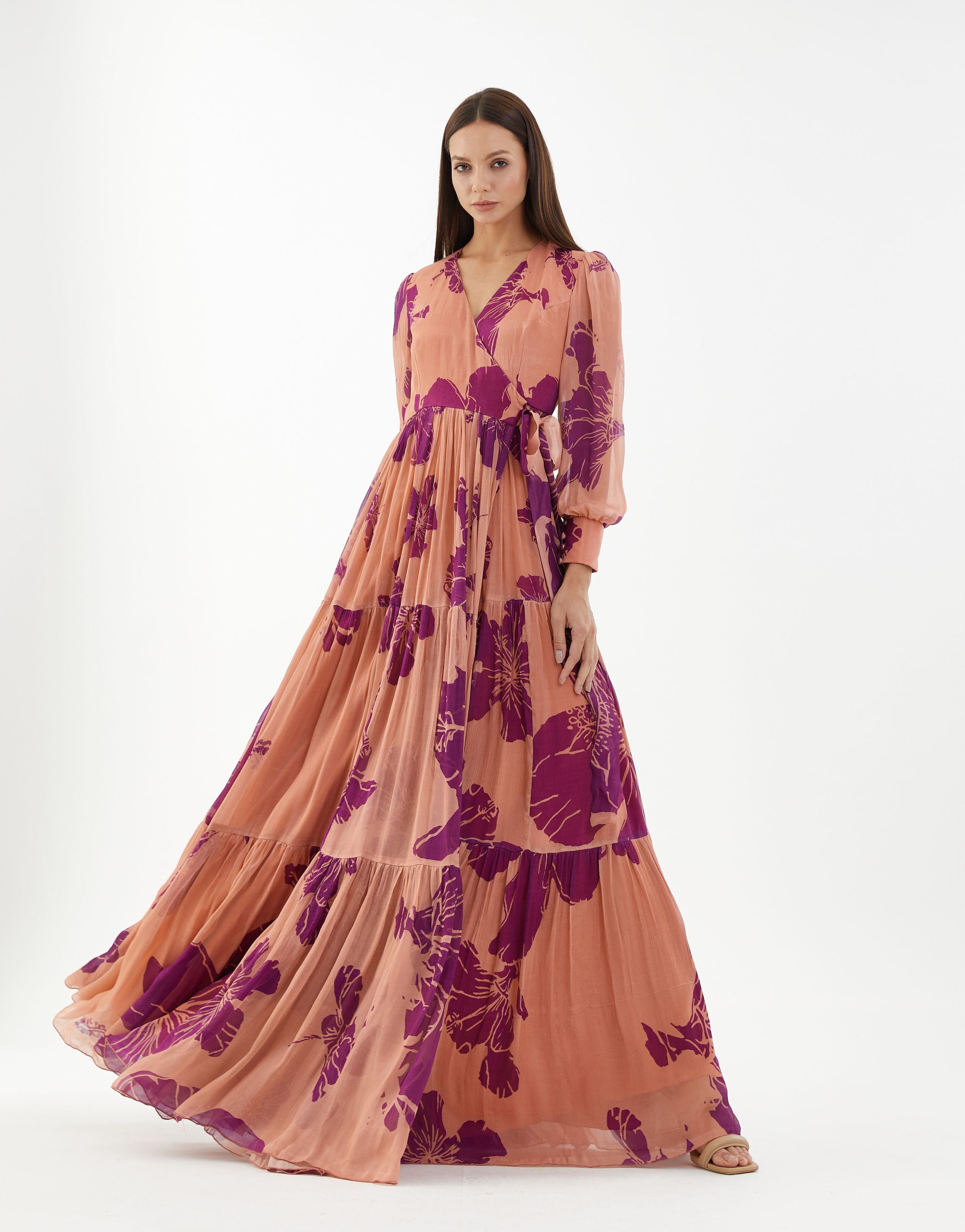 Long-Sleeve Maxi Wrap Dress | Wrap dress, Evening dress outfit, Maxi wrap  dress