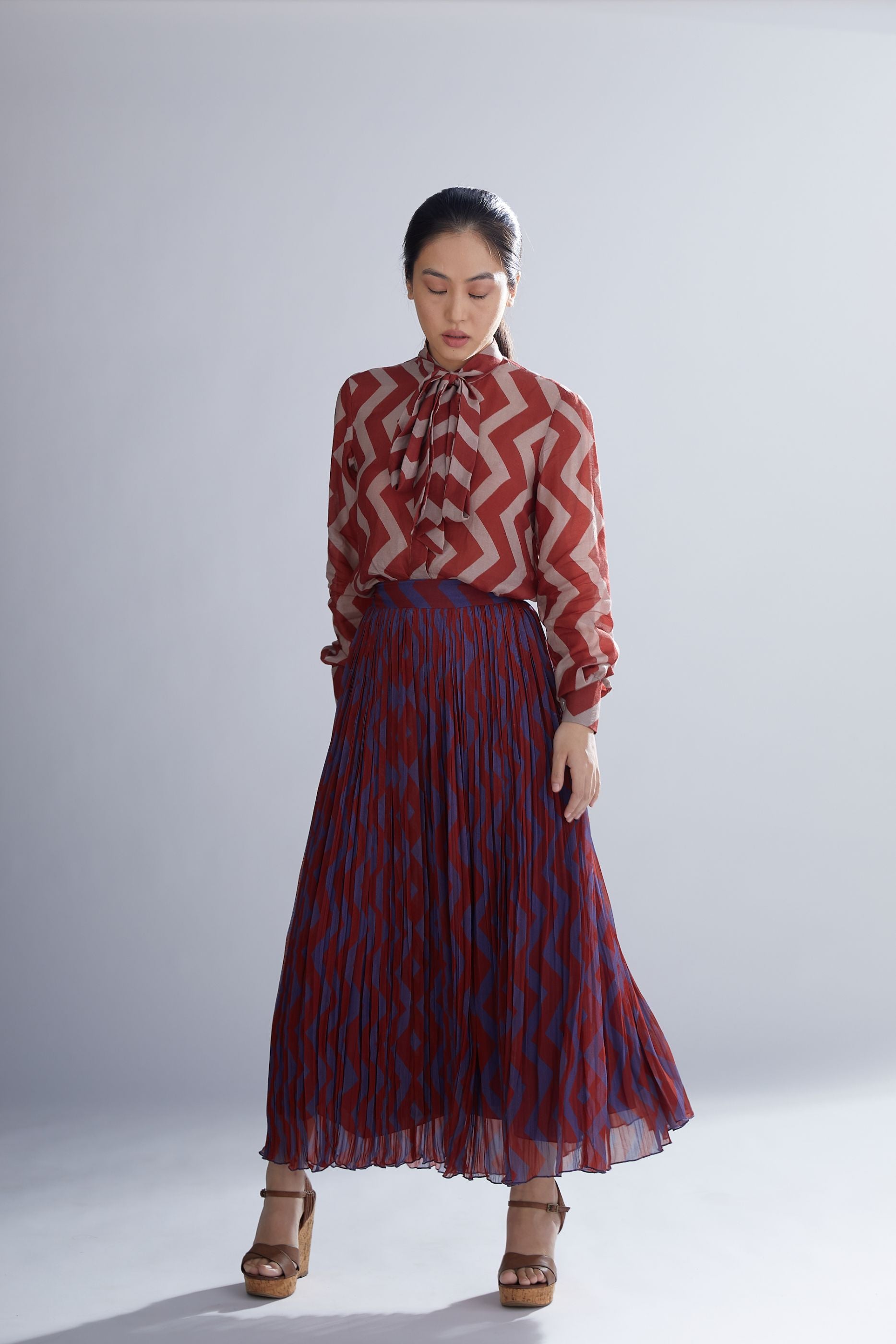 DABU ZIG ZAG BLUE AND RED PLEATED SKIRT