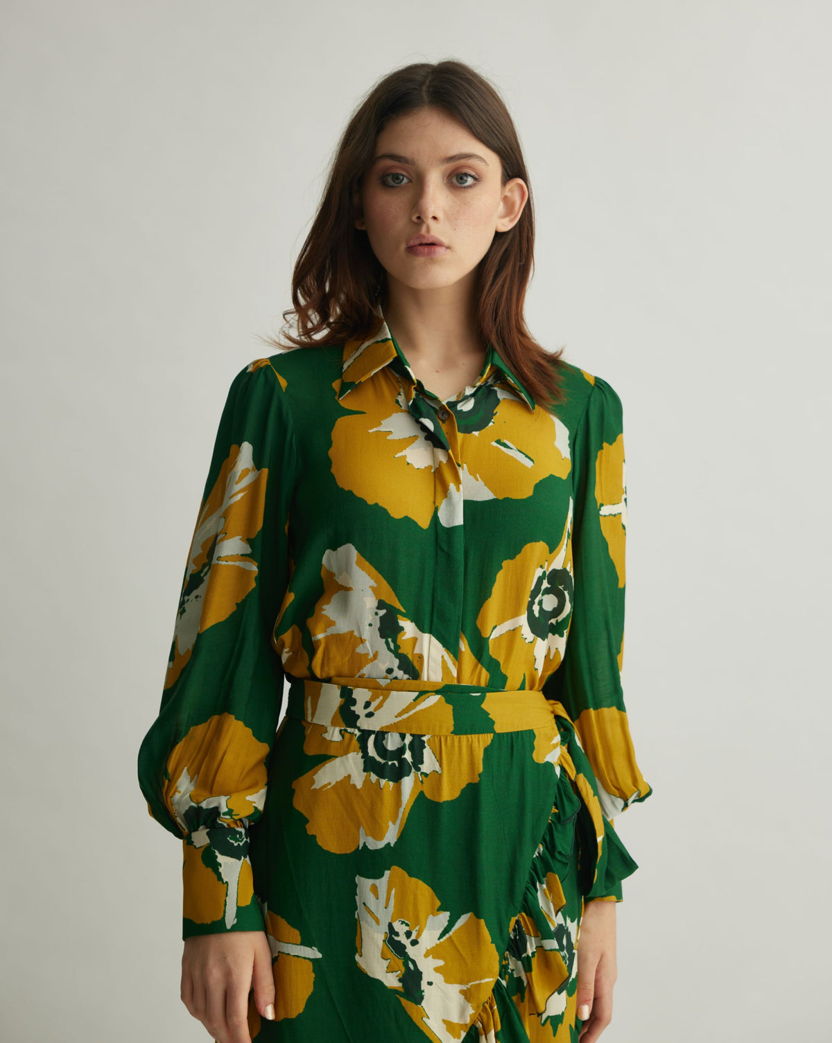 GREEN AND MUSTARD FLORAL SHIRT