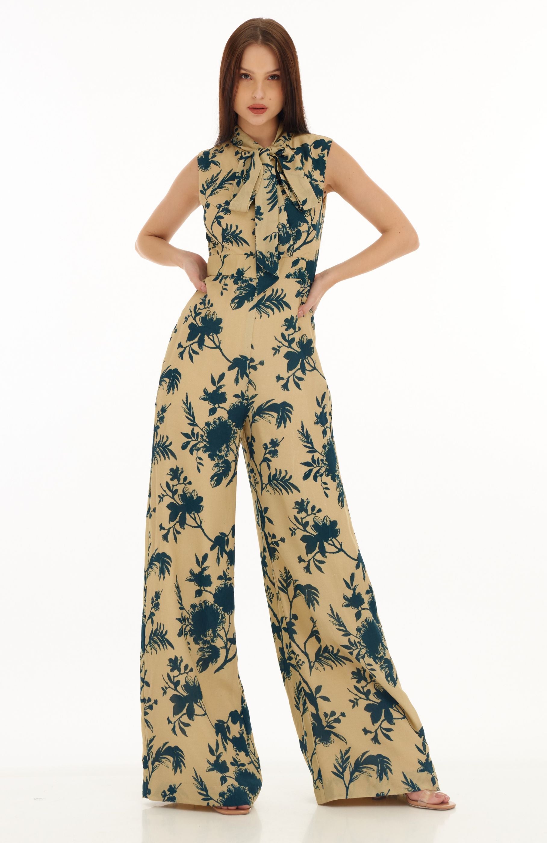 Jumpsuit with bow sales tie