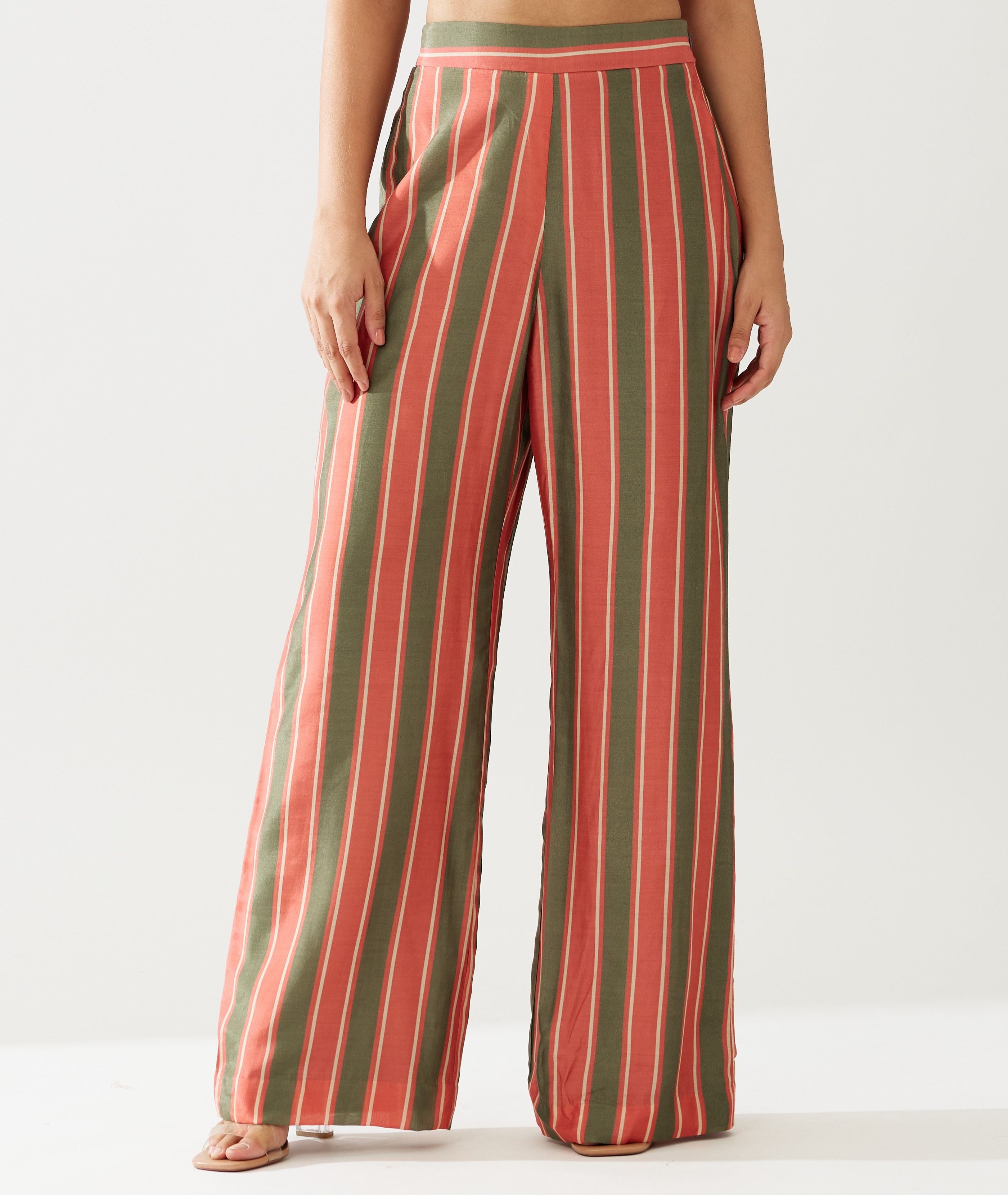 Green pants with red stripe best sale