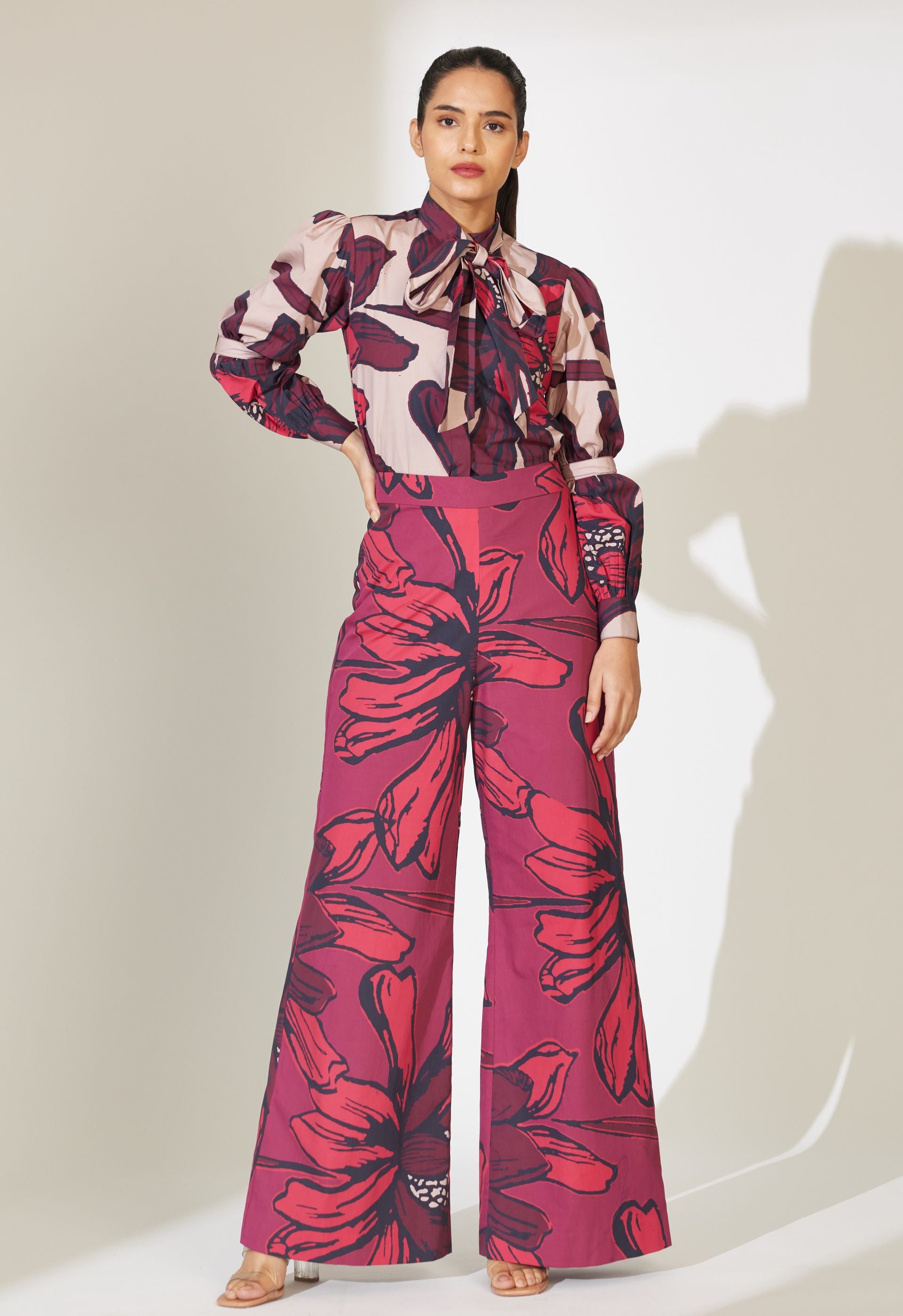 Edward Cuming Georgette Tailored Trousers - Red Floral | Garmentory